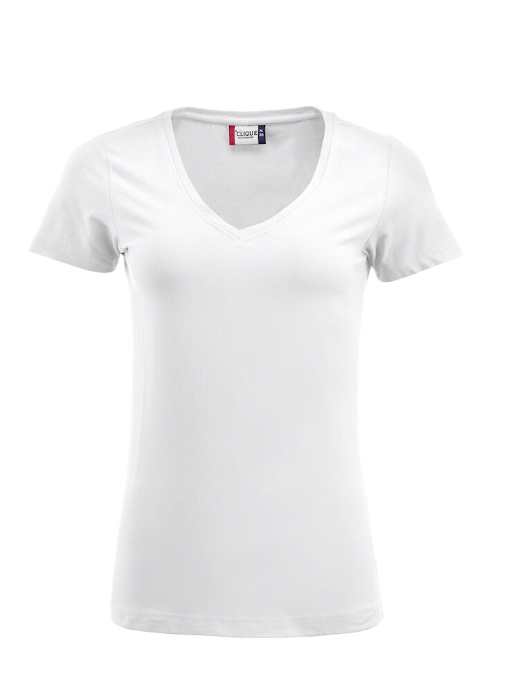 T-SHIRT CLIQUE ARDEN ELASTICIZZATA SCOLLO 'V' BIANCA